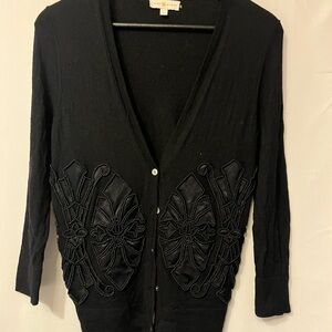 Tory Burch Black Beaded V-Neck Cardigan